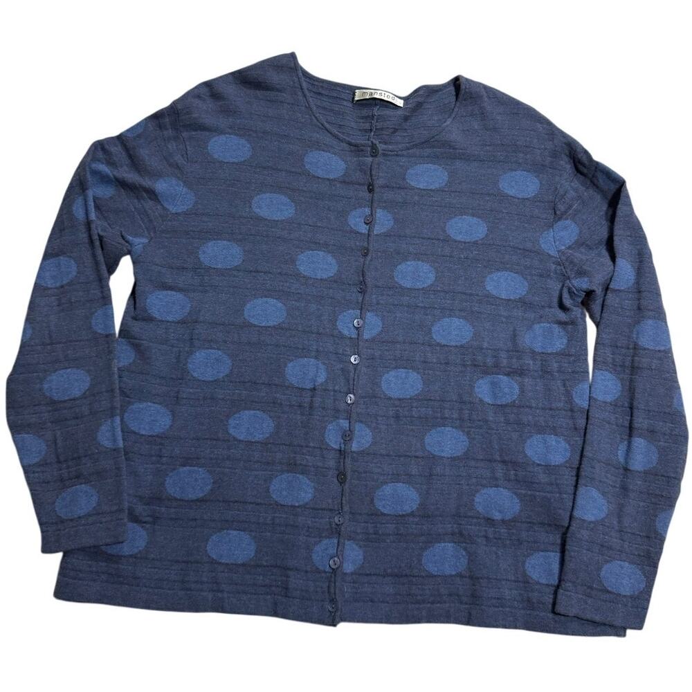 * Mansted Cardigan Sweater Button Up Dot Womens Sz Large 100% Cotton Blue 99901
